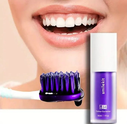 Hismile v34 Color Corrector Purple Teeth Whitening Toothpaste Kit, Oral Cavity Cleaning, Deep Smoke Staind Remover, Brightens and Whitens Teeth